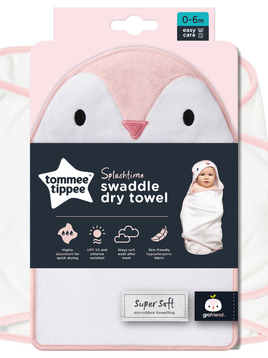 Tommee Tippee Splashtime Newborn Swaddle Dry Towel 0-6 months, Pink image number 1